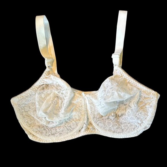 Vintage Bali Romantic Delicate White Floral Lace Underwire Bra 40D - Picture 1 of 7